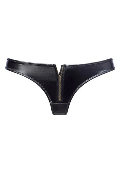 Lascana Faux Leather Zip Thong In Black