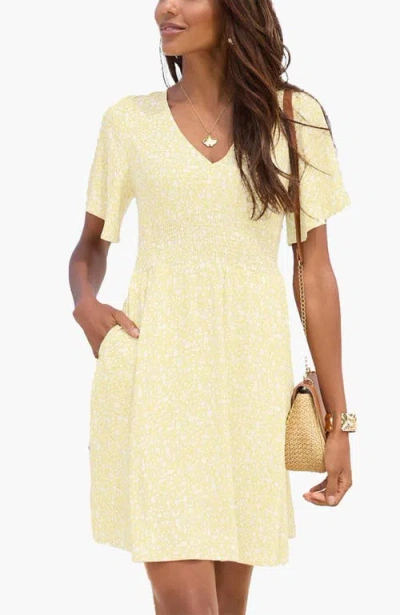 Lascana Floral Flutter Sleeve Dress In Yellow