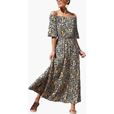 Lascana Floral Off Shoulder Maxi Dress In Black