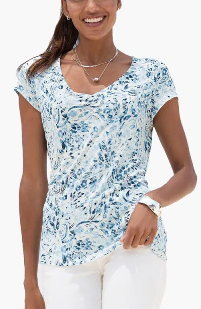 Lascana Floral Ruched V-neck Top In Blue