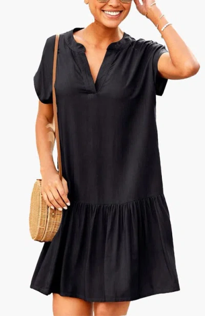 Lascana Flounce Hem Shift Dress In Black