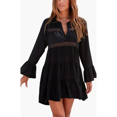 Lascana Flowy Flared Sleeve Dress In Black