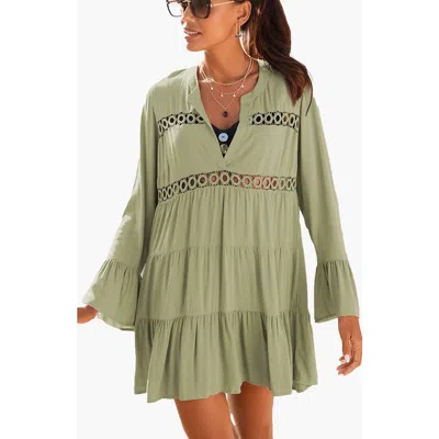Lascana Flowy Flared Sleeve Dress In Green