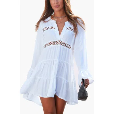 Lascana Flowy Flared Sleeve Dress In White