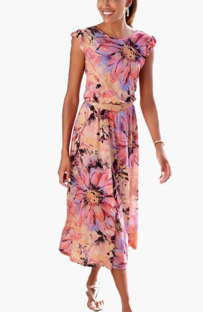 Lascana Flutter Sleeve Dress In Pink