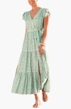 Lascana Flutter Sleeve Maxi Dress Green Patterned In Green