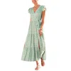 Lascana Flutter Sleeve Maxi Dress Green Patterned In Multi