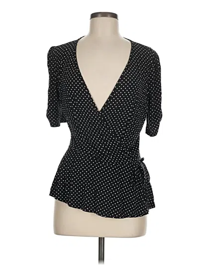 Pre-owned Lascana For Venus Short Sleeve Top Black Plunge Neckline Tops