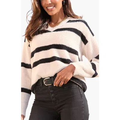 Lascana Fuzzy Knit Striped Sweater In Neutral