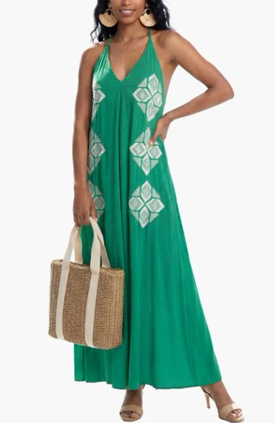 Lascana Halter Neck Embroidered Maxi Dress In Green