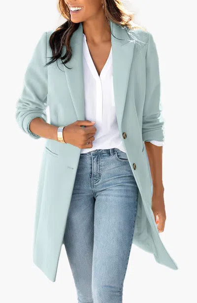 Lascana Long Button Up Coat In Light Green