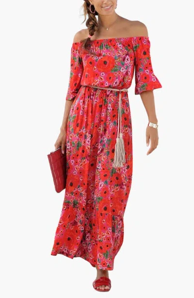 Lascana Off Shoulder Printed Maxi Dress In Black