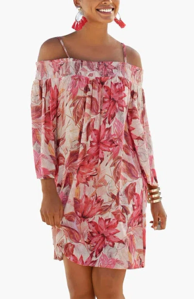 Lascana Off The Shoulder Patterned Dress In Brown