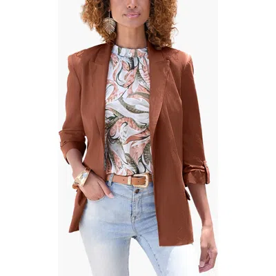 Lascana Open Front Linen Blazer In Cognac