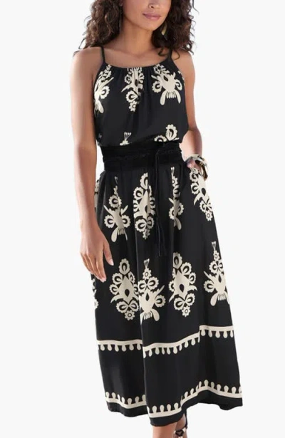 Lascana Ornamental Print Dress In Black