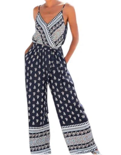 Lascana Patterned V-neck Jumpsuit In Navy In Multi