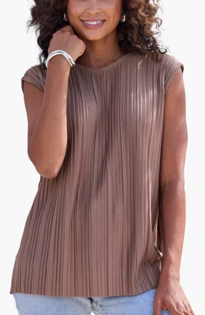 Lascana Pleated Cap Sleeve Top In Brown