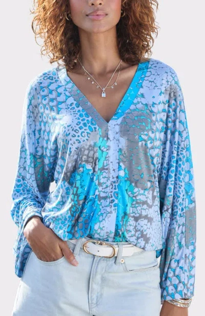 Lascana Printed Long Sleeve Top In Blue