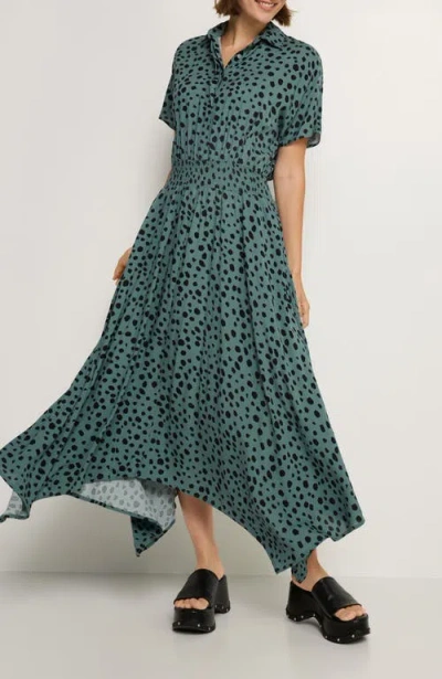 Lascana Printed Shirt Collar Dress In Green