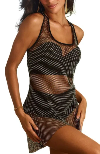 Lascana Rhinestone Mesh Negligee In Black