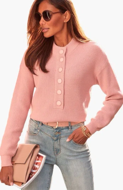 Lascana Ribbed Button Up Sweater In Pink