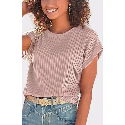 Lascana Ribbed Short Sleeve Top In Neutral