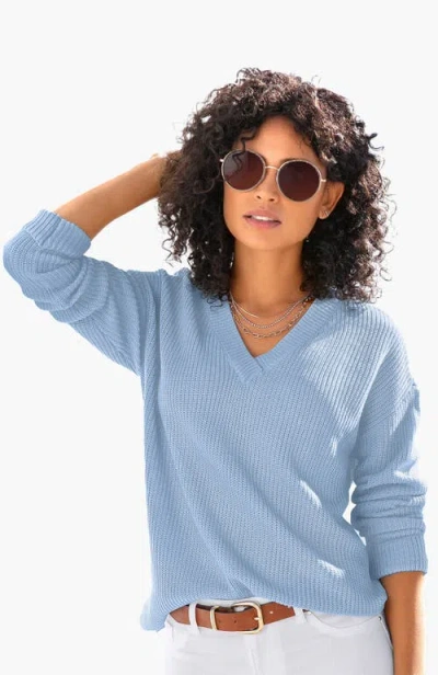 Lascana Ribbed V-neck Sweater In Blue