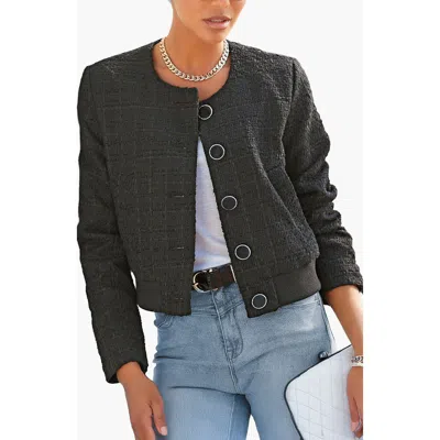 Lascana Round Neckline Tweed Jacket In Black