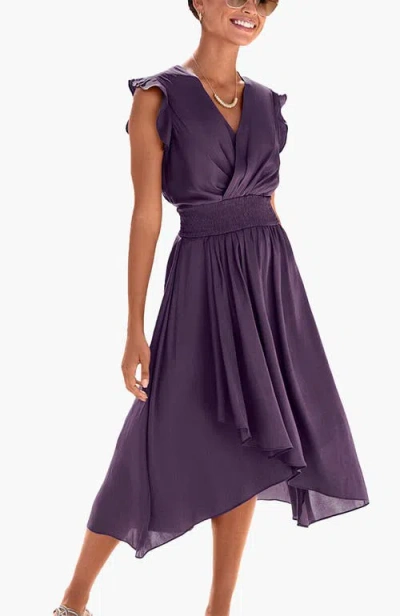 Lascana Ruffle Satin Dress In Purple