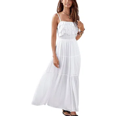 Lascana Ruffle Tie Back Maxi Dress In White