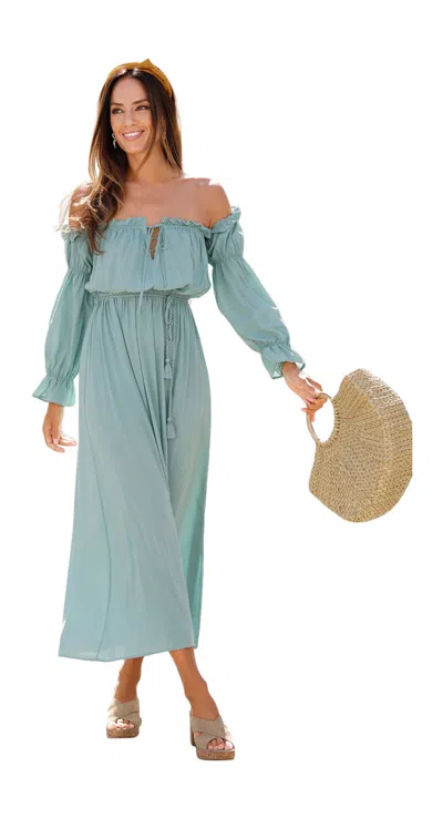Lascana Ruffled Carmen Style Maxi Dress Mint In Green