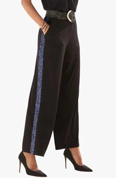 Lascana Sequin Trim Wide Leg Pants In Black & Blue