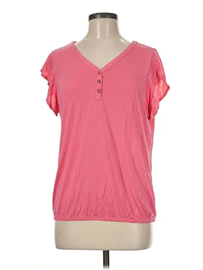 Pre-owned Lascana Short Sleeve Henley Shirt In Pink