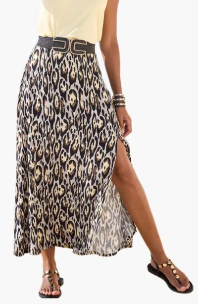Lascana Side Slit Midi Skirt In Multi
