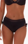 Lascana Side Tie Lace Trim Bikini Bottom In Black