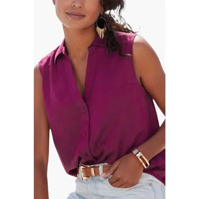 Lascana Sleeveless Button Down Blouse In Purple