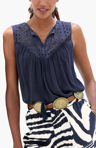 Lascana Sleeveless Eyelet Top In Blue