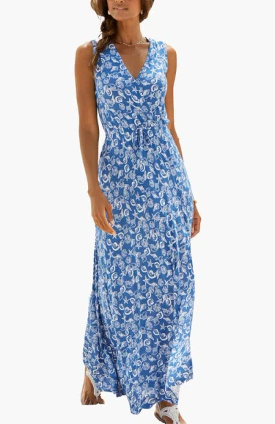 Lascana Sleeveless V-neck Maxi Dress In Blue