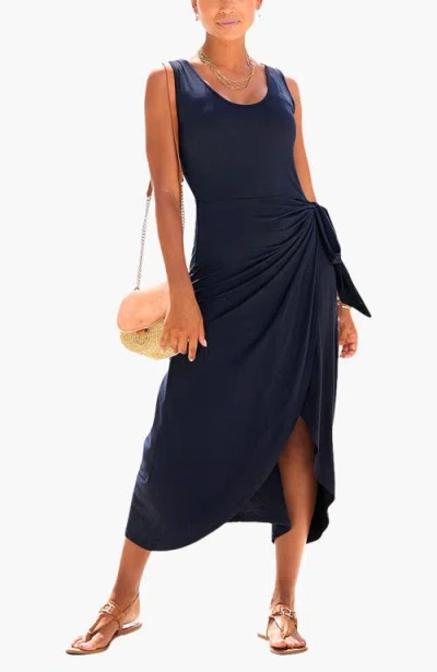 Lascana Sleeveless Wrap Look Dress In Blue