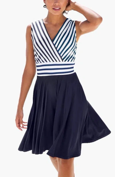 Lascana Sleeveless Wrap Look Dress In Blue