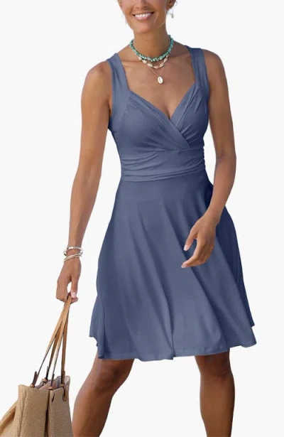 Lascana Sleeveless Wrap Look Dress In Blue