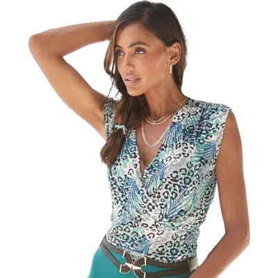 Lascana Sleeveless Wrap Look Top In Blue