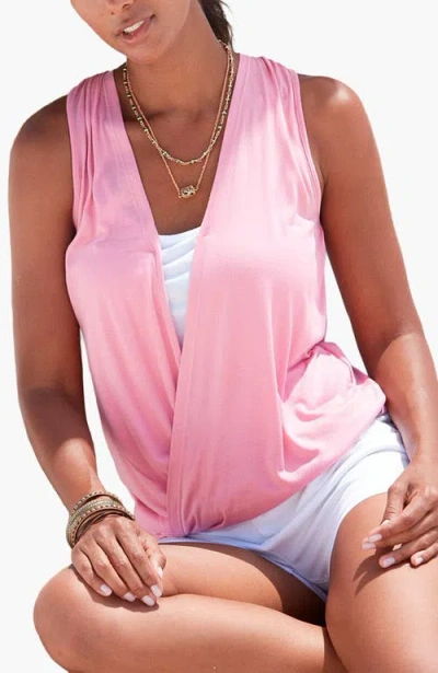 Lascana Sleeveless Wrap Look Top In Pink