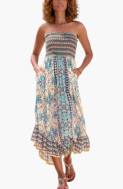 Lascana Smocked Bodice Printed Dress In Multi