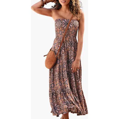 Lascana Smocked Convertible Maxi Dress In Purple