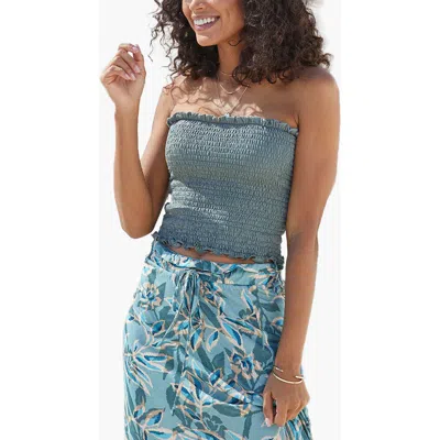 Lascana Smocked Strapless Top In Blue