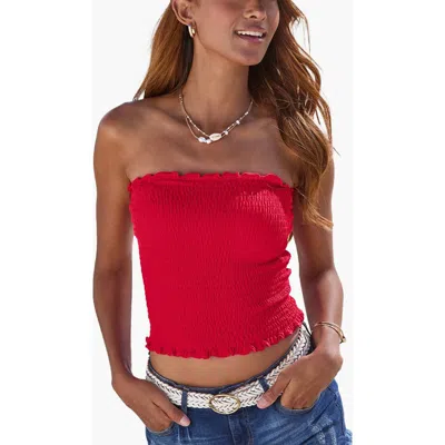 Lascana Smocked Strapless Top In Red