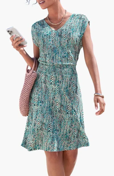 Lascana Smocked Waist Printed Dress In Multi