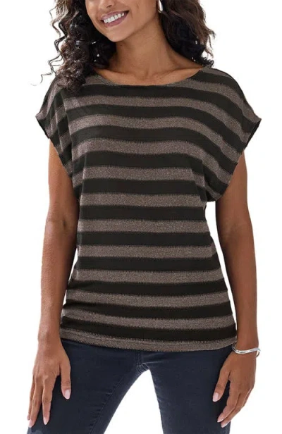 Lascana Striped Metallic Top In Black