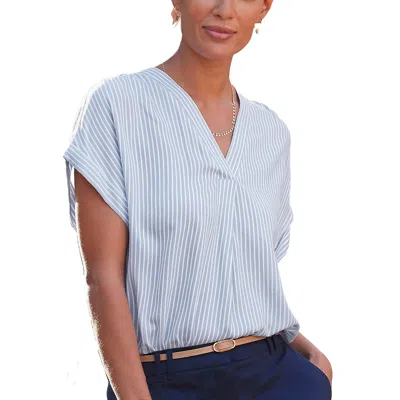 Lascana Striped V-neck Blouse Summery Vertical Blue White Stripes Shirt Top Womens In Multi